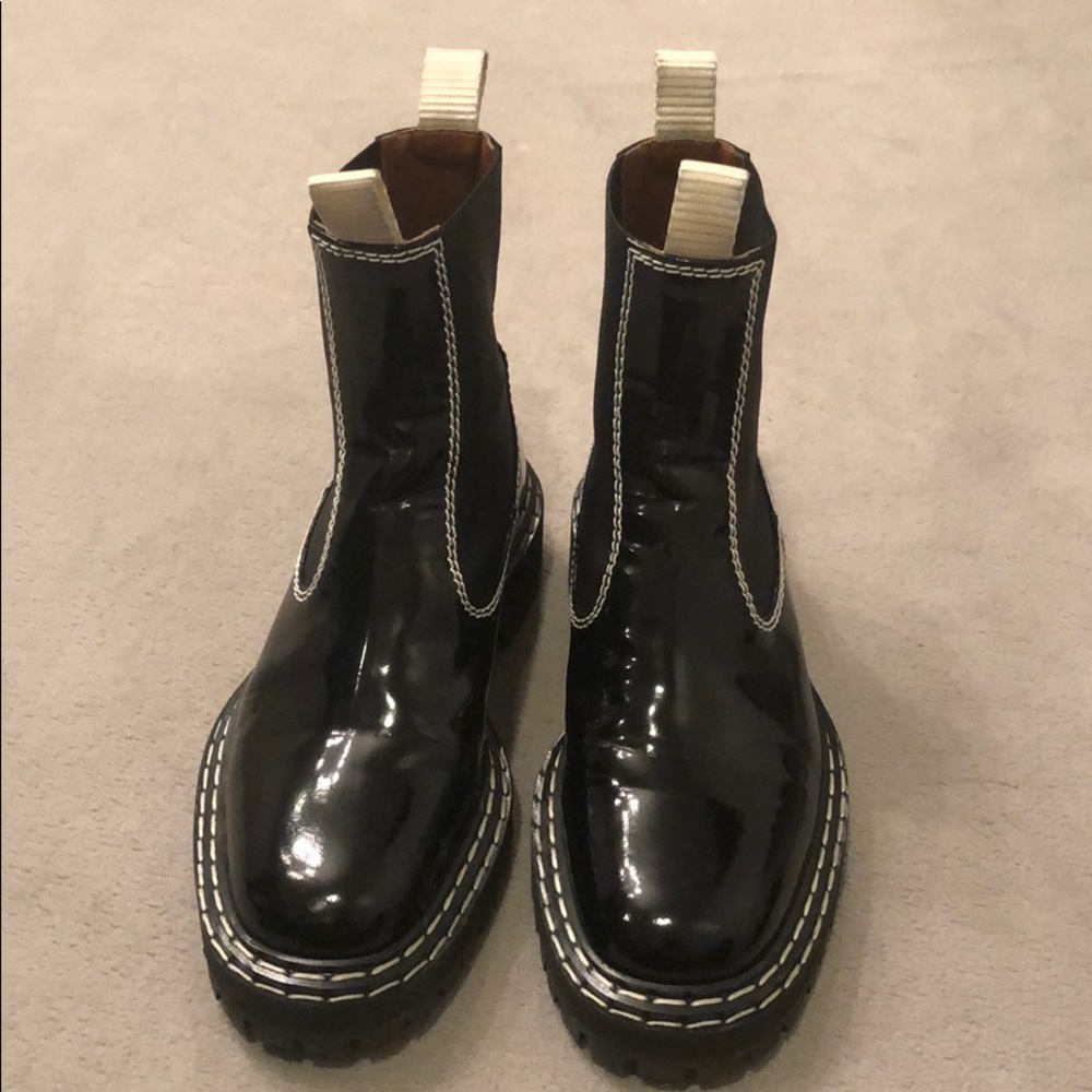 Proenza Schouler Black patent pull on boots